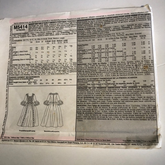 McCalls M5414 Costume Sew Girl 7-14 Pattern Early America Civil War Uncut 2007 - Picture 3 of 7